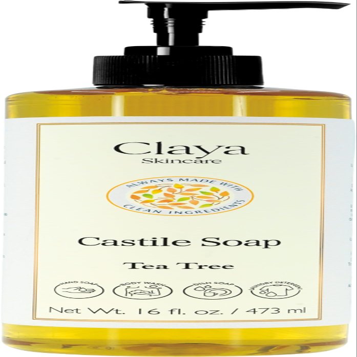 Liquid Castile Soap Organic Ingredients, Biodegradable, Gentle for Sensitive Skin and Versatile Use (16 fl oz (Pump Cap), Tea Tree)