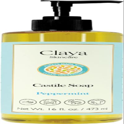 Claya Liquid Castile Soap Organic Ingredients, Biodegradable, Gentle for Sensitive Skin and Versatile Use (16 fl oz (Pump Cap), Peppermint)