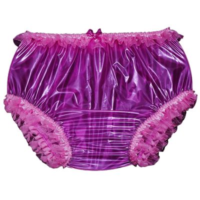 Pink PVC Transparent Lace High Waist Briefs, Soft Plastic Smooth Silent Panties Waterproof Diaper Underpants, Loose Transparent Super Soft Incontinence Pants