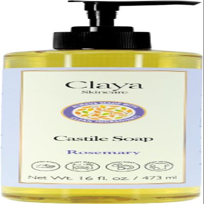 Liquid Castile Soap Organic Ingredients, Biodegradable, Gentle for Sensitive Skin and Versatile Use (16 fl oz (Pump Cap), Rosemary)