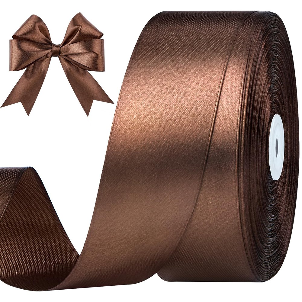 CLUEWR Brown Satin Ribbon, 1-1/2 Inches, 100 Yards