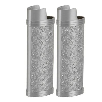 2PCS Vintage Floral Stamped Zinc Alloy Lighter Case Cover for Lighter (Grey)