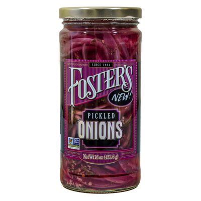 Foster's Pickled Red Onions in a Jar, 16oz, 1 Pack, Traditional Vegetables Recipe for 40 years, Gluten, Fat, and Preservative Free, Low Calorie Snack, Farm Pickled Onions
