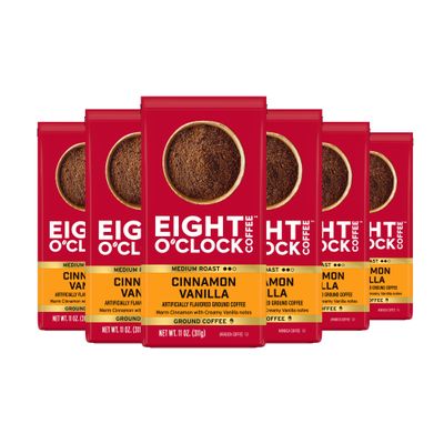 Eight O' Clock Coffee Cinnamon Vanilla, 11 Ounce (Pack of 6), Medium Roast Ground Coffee, 100% Arabica, Creamy, Smooth, Vanilla,
