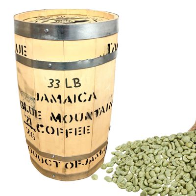 Fus Light 100% Genuine Grade 1 Jamaican Blue Mountain Green Coffee Beans Unroasted Arabica Typica - Premium Quality, JACRA Certified and Sourced from Jamaicas Finest Coffee Estates - 33LB Barrel