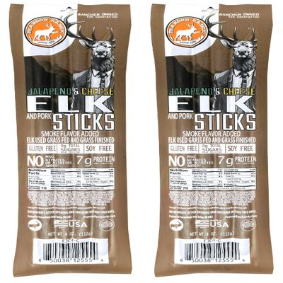 Pearson Ranch Meat Sticks - Jalapeo Cheese Elk - Grass-Fed Exotic Meat Sticks, Zero Sugar Low-Carb Keto Friendly Healthy Snacks, (Pack of 2, 4 Sticks Each - 8 Total)