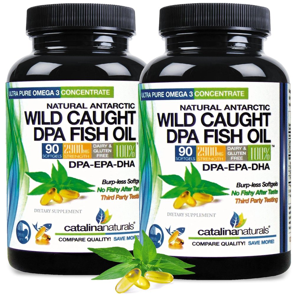 Wild Caught Omega-3 DPA Fish Oil - 2900 mg with DPA, EPA & DHA - 90 SoftGels Triple Strength Burp-Free (Pack of 2)
