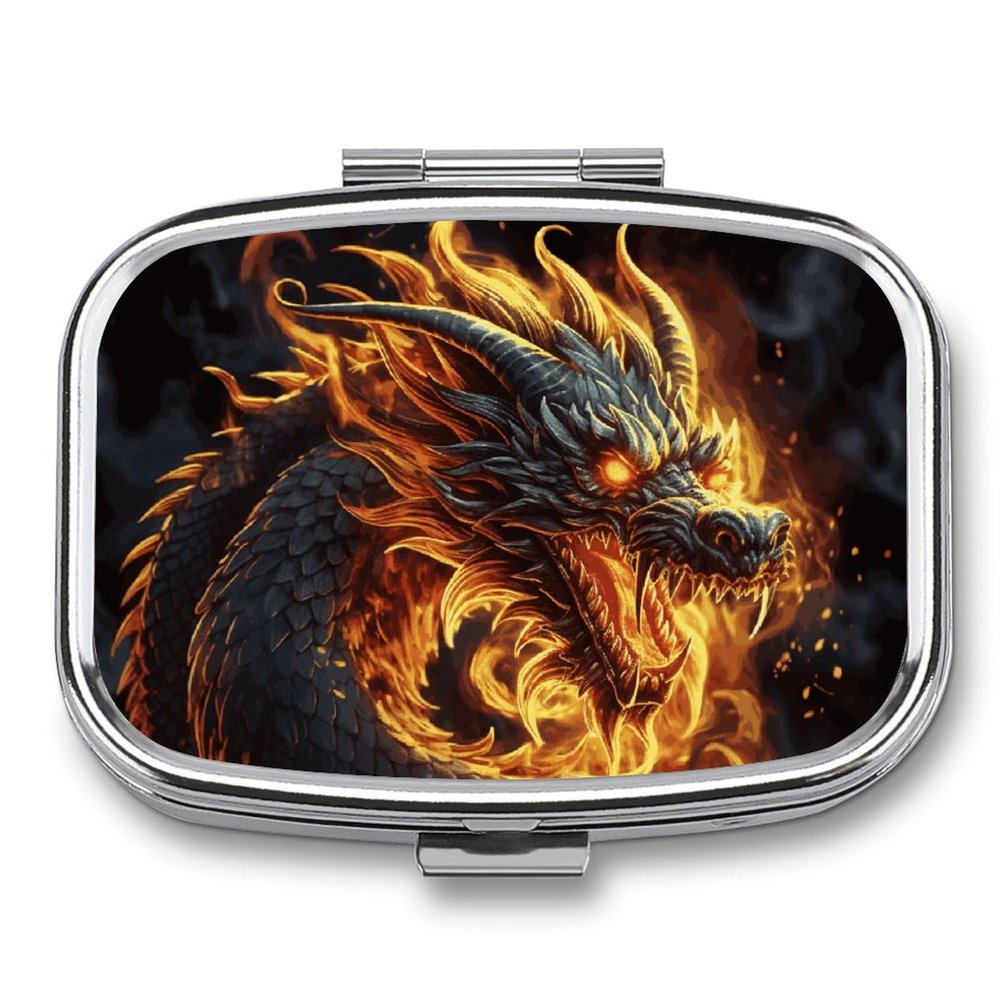 Fire Chinese Dragon Pill Box Pill Case Cute Pill Organizer Pill Holder Medicine Pill Organizer Pill Container Daily Pill Organizer Small Pill Box Pill Case for Purse Pocket