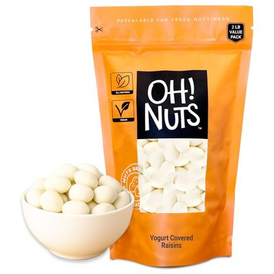 Oh! Nuts Yogurt Covered Raisins - 2lb - Sweetened Dehydrated Creamy Yogurt Fruit Bites - Packed in New York Zip-Seal Bag for Exceptional Freshness