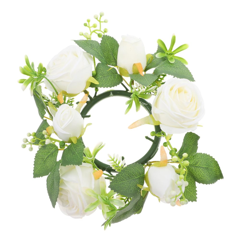 Cabilock Artificial Rose Candle Holder Wreath with Faux Eucalyptus Leaves Romantic Wedding Centerpiece and Home Decor Accent for Table Decoration and Reception Ambiance