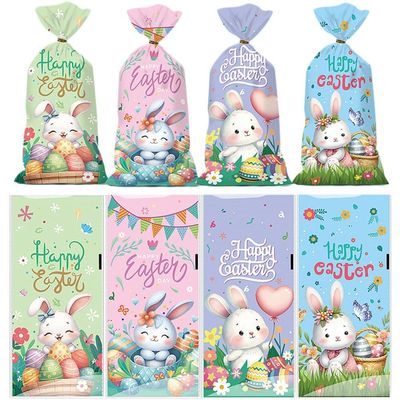 100pcs Easter Gift Bags with Twist Ties, Cellophane Easter Egg Bunny Gift Wrap Bags for Packing Goodies Candies Cookies Candy Sweets Party Favors