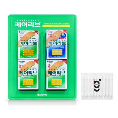 Careleaves Premium Breathable Bandaid Bandages, M Size (20 Count) 3 Regular Packs + 1 Waterproof Pack (Total 80 Bandages) with Glowhan Cotton Swabs