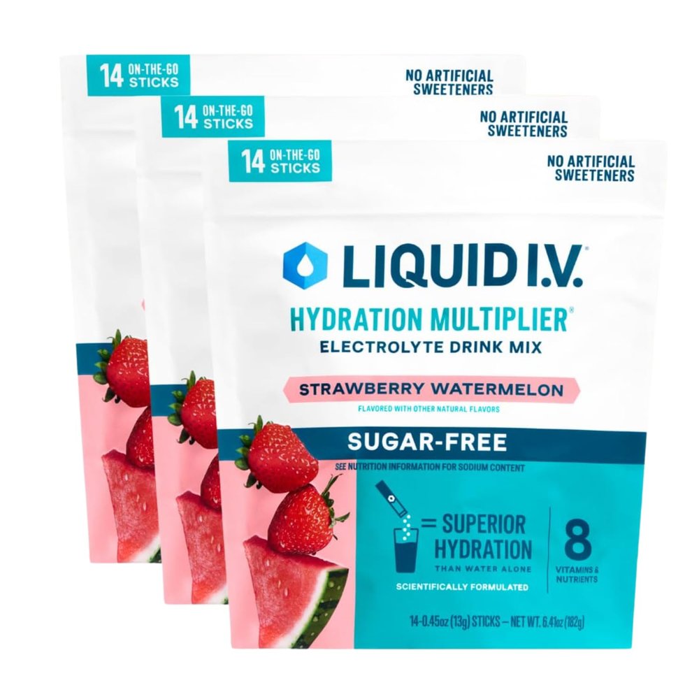 Liquid I.V. Hydration Multiplier Sugar Free Strawberry Watermelon | Electrolyte Powder Drink Mix | 3 Pack (42 Servings)