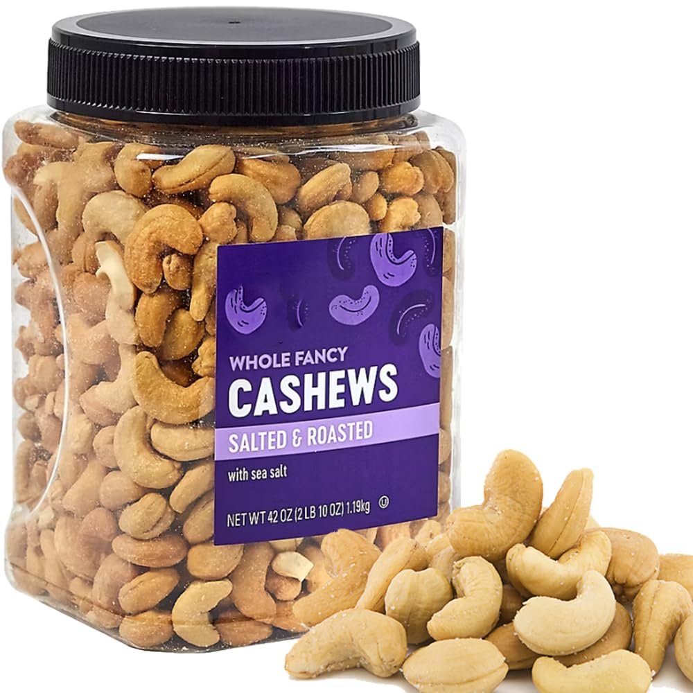 Cashews Nuts | Delicious Heart Healthy Energy Boost Protein Antioxidant-Rich High Fiber Vegan Keto Gluten-Free | For Everyday Snack Travel Office Gift Baking Cooking - Kids Adult (42 oz Jar, Whole Roasted Sea Salted Cashew)