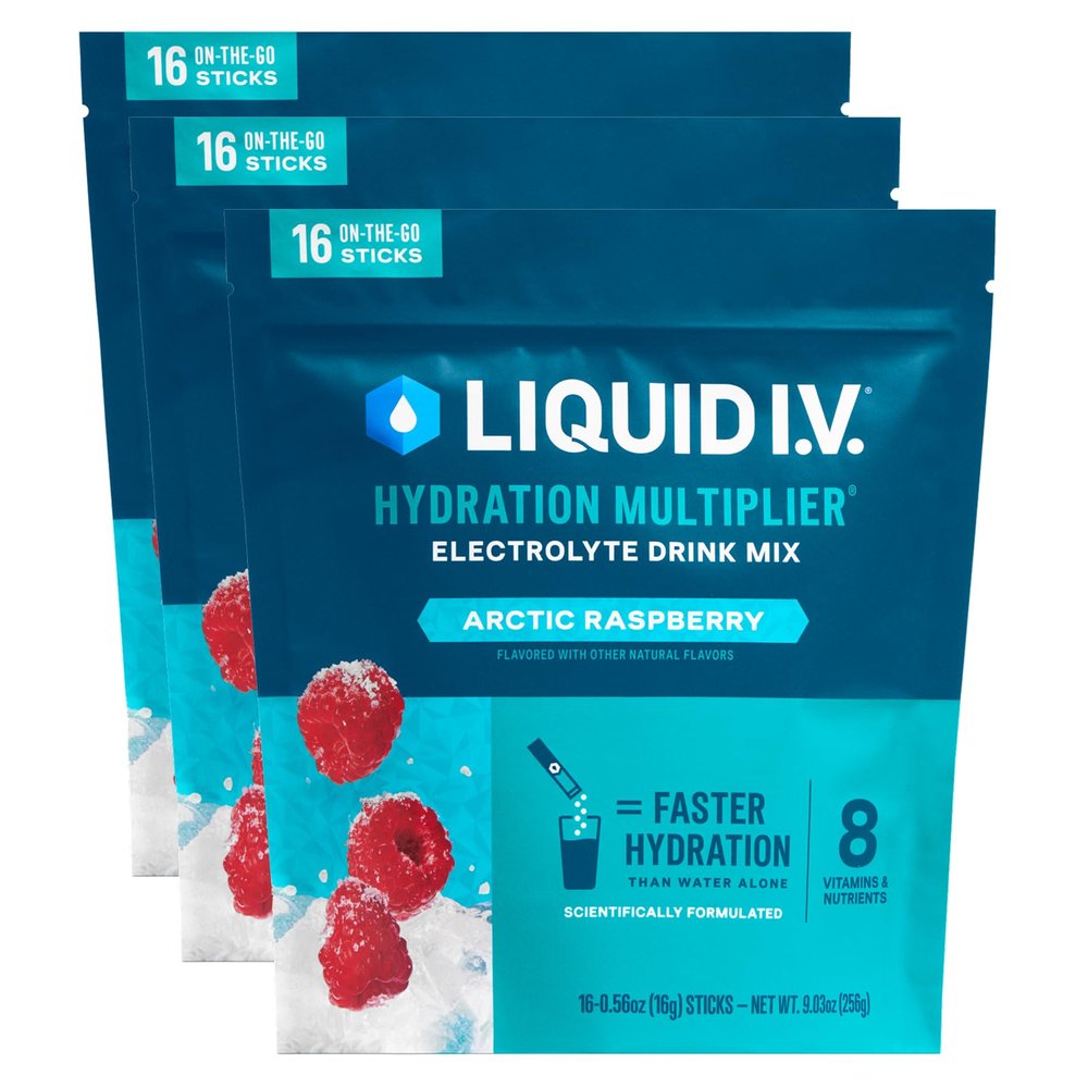 Liquid I.V. Hydration Multiplier Arctic Raspberry | Electrolyte Powder Drink Mix | 3 Pack (48 Servings)