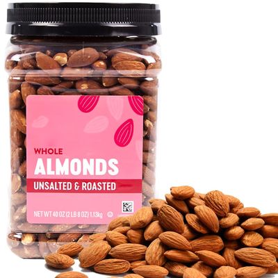 Almonds Nuts | Nutrients Rich Healthy Fats Protein Fiber Vitamins Minerals Heart Healthy Energy Boost | For Everyday Snack Travel Office Gift Kid Adult (Resealable Jar (40 oz), Whole Oil Roasted & UnSalted Almond)