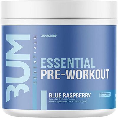 RAW Essential Pre-Workout Powder CBUM Formula | Energy Drink for Men & Women, Muscle Pump, Focus, Stamina, Strength, Endurance & Performance Booster | Blue Raspberry Flavor, 1.85 lbs