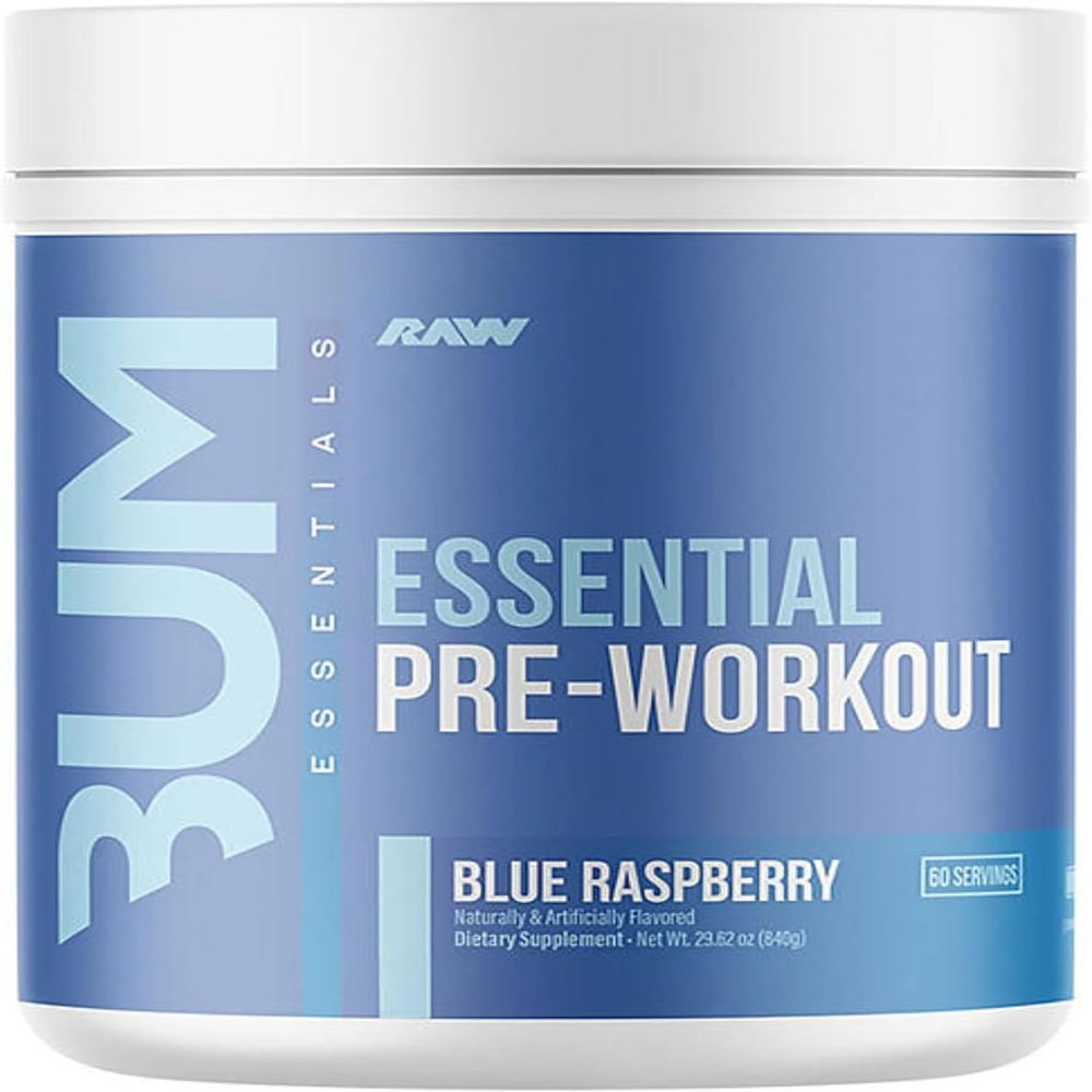 RAW Essential Pre-Workout Powder CBUM Formula | Energy Drink for Men & Women, Muscle Pump, Focus, Stamina, Strength, Endurance & Performance Booster | Blue Raspberry Flavor, 1.85 lbs