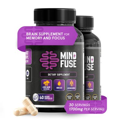 (2 Pack) - Nootropic Memory Booster Supplement for Adults - Lions Mane Capsules with Omega-3, Ashwagandha & L-Theanine for Focus & Memory - Gluten-Free 120 Capsules