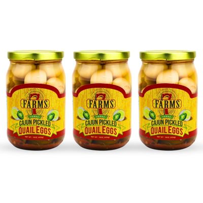 7 Farms Pickled Quail Egg 3 Pack - Mild, Jalapeno, Sriracha, and Cajun Flavors- 16 Ounce Glass Jars (Cajun)