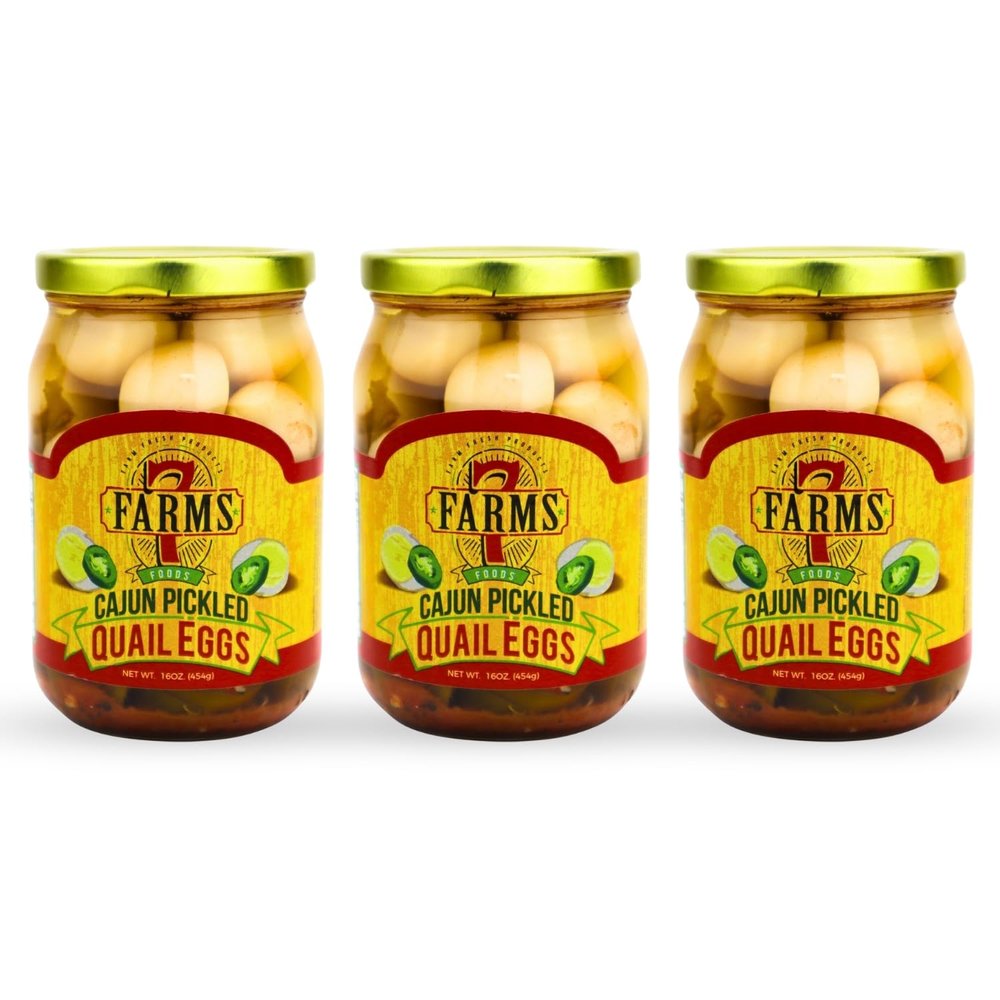 7 Farms Pickled Quail Egg 3 Pack - Mild, Jalapeno, Sriracha, and Cajun Flavors- 16 Ounce Glass Jars (Cajun)