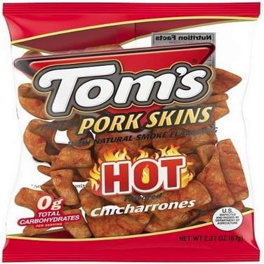 Lyons Protein Source | Fried Pork Skins by Tom's, 2.37 oz | Hungry Sized Bags | (Hot, 3 Pack)