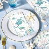100 Pcs Coastal Turtle Paper Napkins 3 Ply Nautical Ocean Green Sea Turtles Disposable Absorbent Hand Towels Coral Starfish Guest Bathroom Napkins for Holiday Beach Summer Birthday Party Supplies view 2