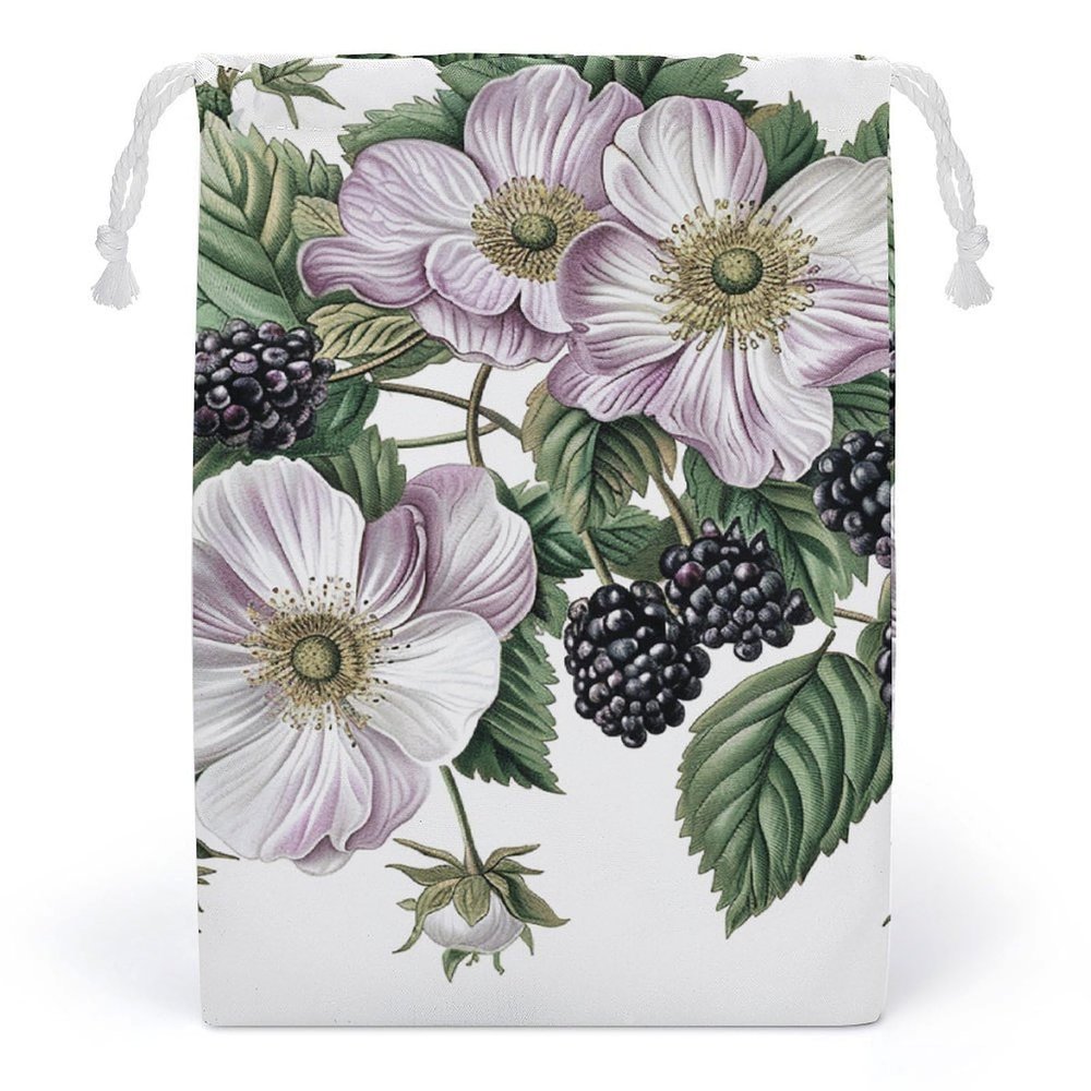 JTKBNVM Flowers And Blackberries Muslin Bags Cotton Drawstring Bags Drawstring Gift Bags Canvas Christmas Bags Cloth Gift Bags Drawstring Pouch Jewelry Pouches Drawstring Bags 1 Pc