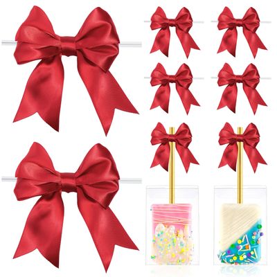 LIZLOVESS Red Bows with Twist Ties 3.5 Inch Pre-Tied Double Satin Ribbon Bows for Gift Wrapping, Crafts, Wedding Decor, Treat Bags, Candy Apple, Christmas, Party Favors, Baby Shower (24 Pack)