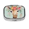 Giraffe with Floral Pill Box 2 Compartment, Small Pill Box for Purse & Pocket, Metal Pill Case with Mirror, Travel Daily Pill Organizer, Portable Medicine Vitamin Holder Unique Gift view 2