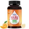 Biobor Vitamin D3 K2 Gummies with Calcium, 2000 IU D3 & 200 mcg K2(MK-7) & 200 mg Calcium, No Sugar Added, Supports Healthy Bones & Immune Health, Gluten Free, GMO Free, Yellow Peach, 60 Count view 1