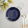 TCF Linen 10 Pack 8" Plastic Dessert Plates, Navy Blue Round Salad Plates with Gold Rim, Disposable Tableware for Large Party Wedding Decor view 2