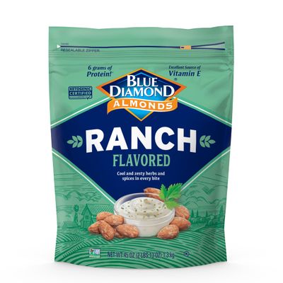 Blue Diamond Almonds, Ranch Flavored Value Bag Snack Nuts Perfect for Bulk Pantry Staples and Keto Friendly Snacking 45 Oz Resealable Bag (Pack of 1)