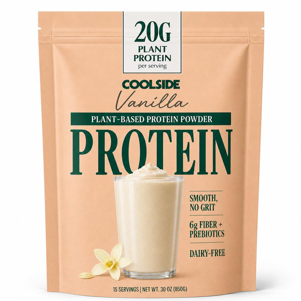 Coolside Vegan Protein Powder, Prebiotic Fiber & Superfoods | Vanilla | 20g Plant Based Protein Powder for Women & Men | Non Whey | Dairy Free | Natural Sweetener | Gluten Free | 15 Serv