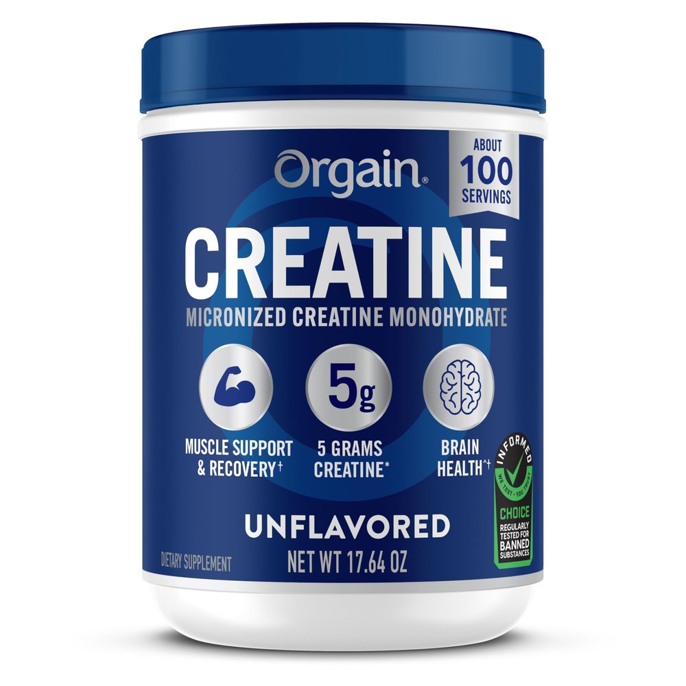 Orgain Creatine Monohydrate Micronized Powder, 100 Servings, Unflavored, Supports Muscle Growth, Post Workout Recovery and Brain Health, No Artificial Additives, for Men & Women (Packaging May Vary)