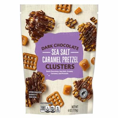 Dark Chocolate Caramel Pretzel Clusters With Sea Salt, Creamy Caramelized Covered Snack Snacking Food Gift Treat, 6oz Choceur Bag