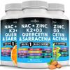 NEW AGE NAC Supplement N-Acetyl Cysteine- with Vitamin D3, K2, Zinc, Quercetin, Triphala, Sarracenia Purpurea, Elderberry, Holy Basil, Bee Propolis, Bromelain, L-Lysine - 180 Count view 1