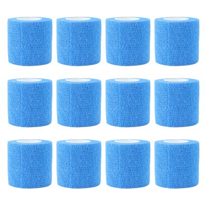 12 Pack 4.5m Self Adhesive Bandage Wrap, Elastic Cohesive Bandage Wrap Color Athletic Tape, Vet Wrap, Ankle Tape, Self Adherent Wraps for Sports, Wrist, Ankle and Swelling (Blue)