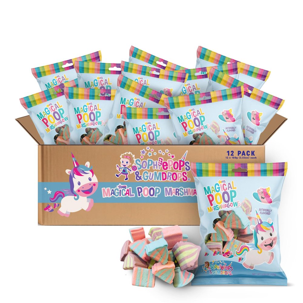Sophiepops & Gumdrops Magical Unicorn Poop Marshmallows, Rainbow Marshmallow Candy for Easter or Any Party, Non-Fat, Nut and Gluten Free Snacks, 3.53oz, 12 Pack