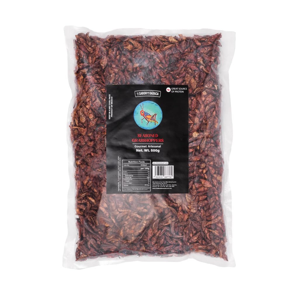 El Sabor de Oaxaca, Chapulines Adobo PREMIUM, Healthy Snacks, Marinated Grasshoppers from Oaxaca, Handcrafted, Mexican Artisan Product, 17.6 oz