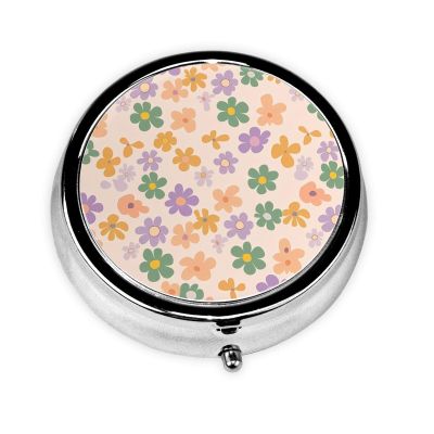 CSIVKEJ Cute Flowers Floral Print Round Pill Box 3 Compartment Decorative Pocket Purse Portable Mini Travel Medicine Tablet Vitamin Holder Organizer