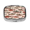 Salmon Pill Box 2 Compartment, Small Pill Box for Purse & Pocket, Metal Pill Case with Mirror, Travel Daily Pill Organizer, Portable Medicine Vitamin Holder Unique Gift view 2