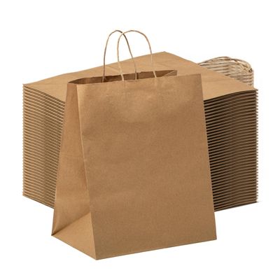 FMP Brands 250 Pack 10x7x12 Inches Kraft Paper Gift Bags with Handles Bulk, Durable Brown Paper Bags for Party Favors, Craft Gift Bag for Birthday Packaging, Small Business and Shopping Lunch
