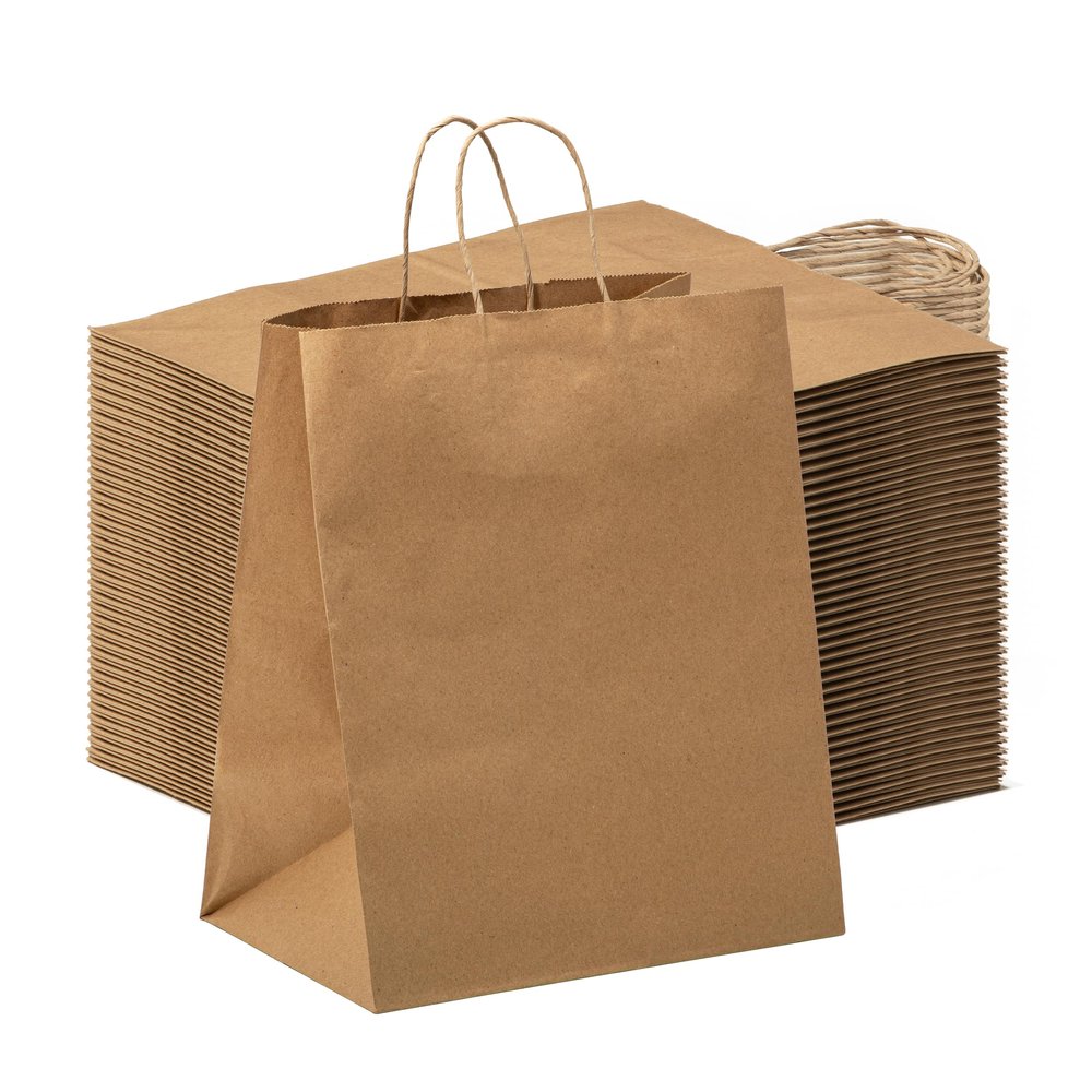 FMP Brands 250 Pack 10x7x12 Inches Kraft Paper Gift Bags with Handles Bulk, Durable Brown Paper Bags for Party Favors, Craft Gift Bag for Birthday Packaging, Small Business and Shopping Lunch
