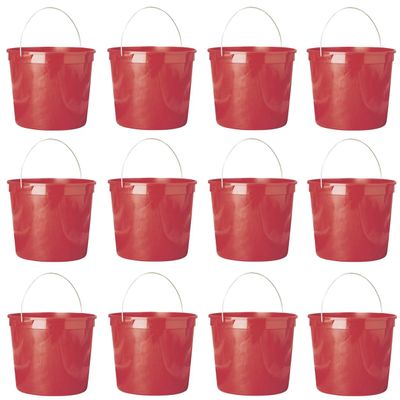 10 Quart, 2-1/2 Gallon Red Plastic Reinforced Rim Pail Bucket w Handle - Pack of (12)