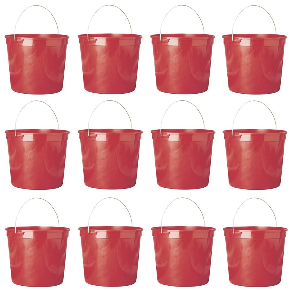 10 Quart, 2-1/2 Gallon Red Plastic Reinforced Rim Pail Bucket w Handle - Pack of (12)