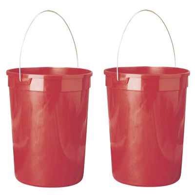 10 Quart, 2-1/2 Gallon Red Plastic Reinforced Rim Pail Bucket w Handle - Pack of (2)