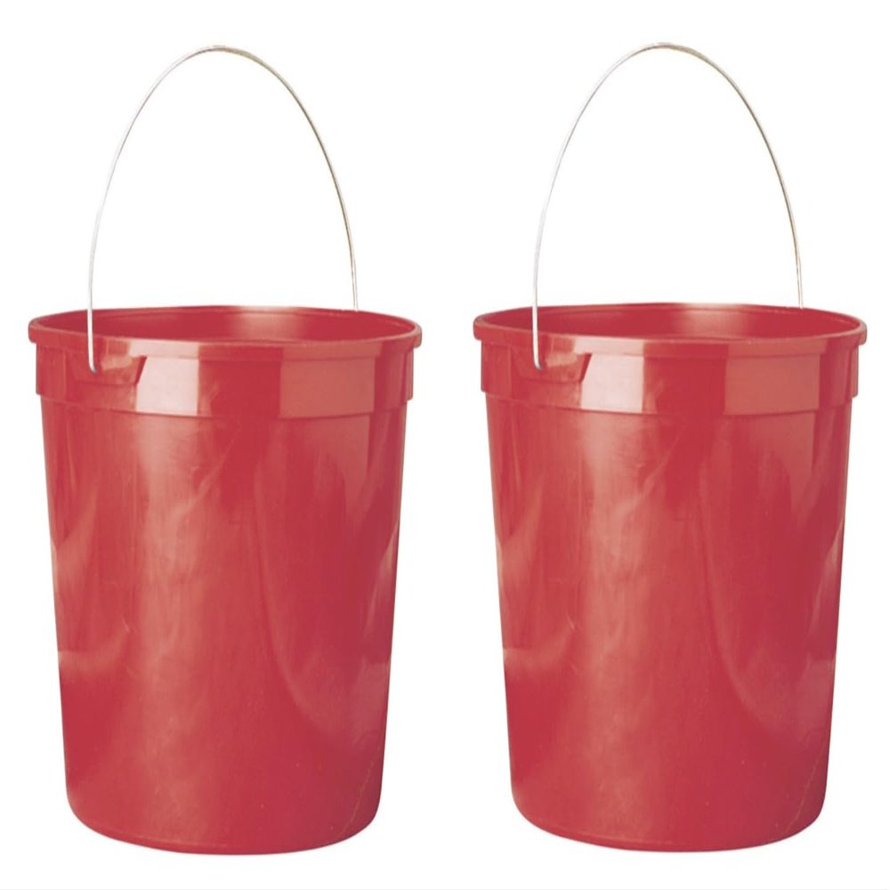 10 Quart, 2-1/2 Gallon Red Plastic Reinforced Rim Pail Bucket w Handle - Pack of (2)