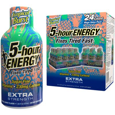 5 Hour Energy Shots, Tropical Burst, Extra Strength 24 CT, 1.93 fl oz Energy Shot