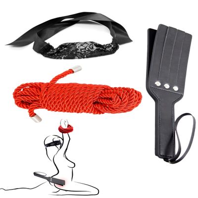 3 Pcs Set for Couples - Silk Soft Rope Braided Rope, Faux Leather Paddle for Adults, Lace Mask Black Eye Mask
